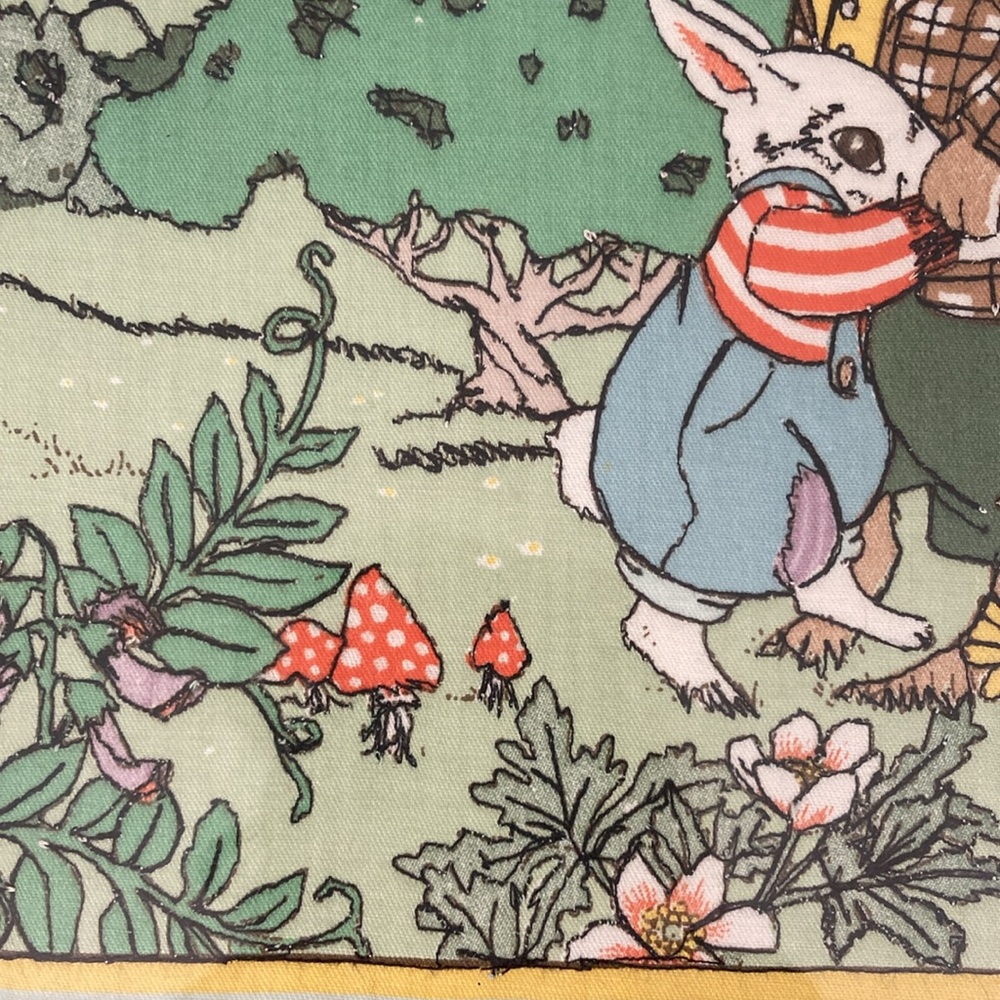 Vintage Framed Cyrus Clark stitched screen print rabbit garden scene - Picture 3 of 15